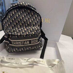 Christian Dior Travel Backpack Blue Dior Oblique Jacquard Authentic